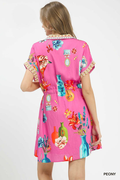 Umgee Floral Print Mini Dress with Belt