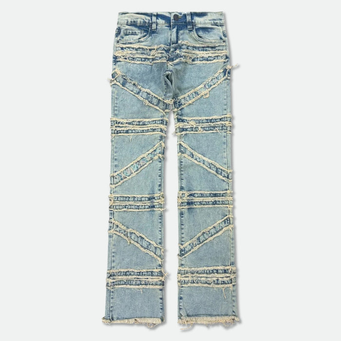 FWRD Crossover Stacked Denim jeans in Ice Tint, showcasing the stylish denim fabric and unique layered design.