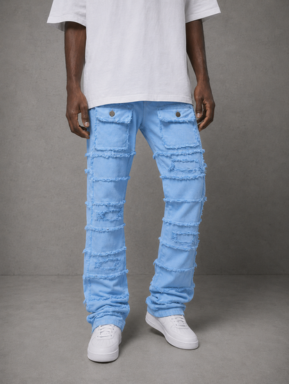 FWRD Carolina Blue Static Layer Twill Stacked Denim jeans with layered twill design and stacked styling.