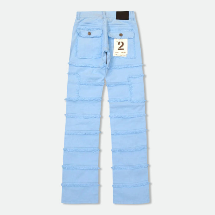 FWRD Static Layer Twill Stacked Denim jacket in Carolina Blue, showcasing layered denim design and stitching details.