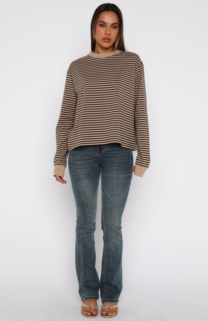 Catch The Drift Long Sleeve Tee Chocolate/Tan Stripe