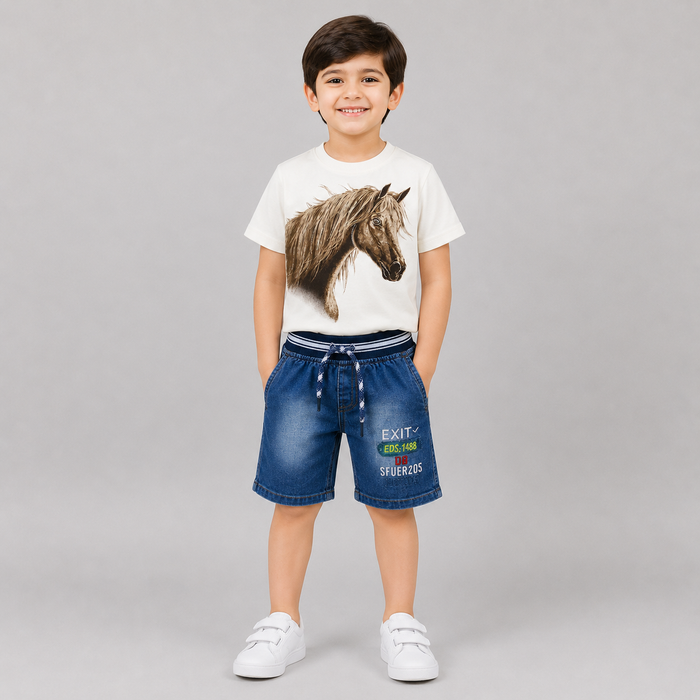 Horse Graphic Denim Shorts Set