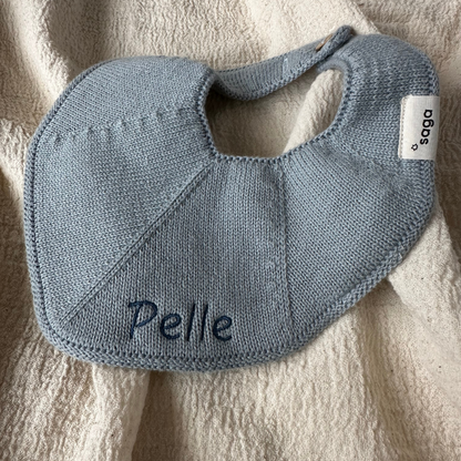 Knitted Bib - Blue Cloud - With Name