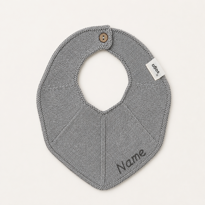 Knitted Bib - Grey Mélange - With Name