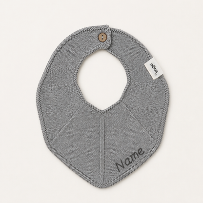Knitted Bib - Grey Mélange - With Name