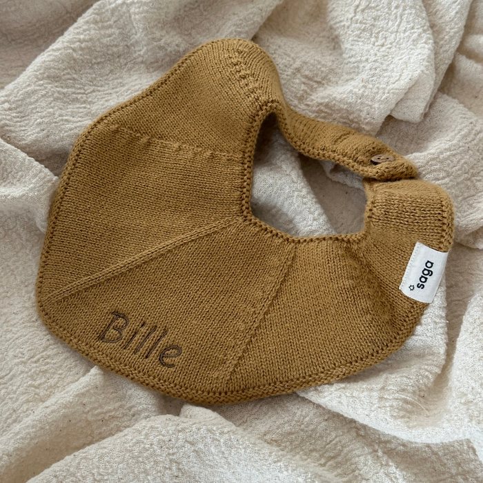 Knitted Bib - Honey - With Name