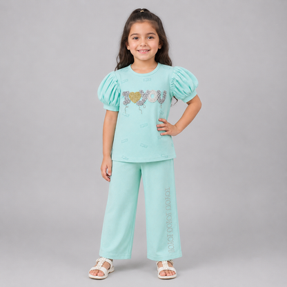Lovely Glitter Puff Sleeve Capri Set