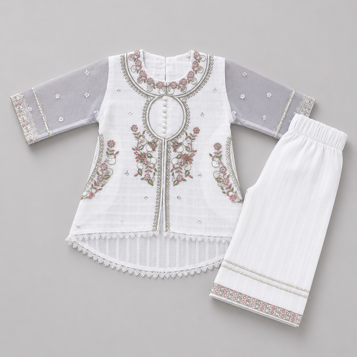 Luxury Floral Embroidered Girls Eastern Set