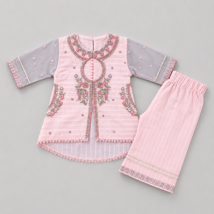 Luxury Floral Embroidered Girls Eastern Set