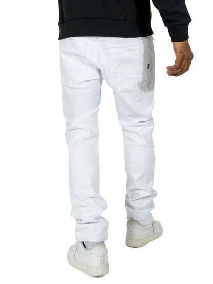Makobi Mancini white denim jeans, men's casual denim pants with classic fit and stylish design, front view image.