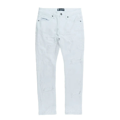 Makobi Mancini white denim jeans with a casual fit, featuring classic stitching and a stylish design.