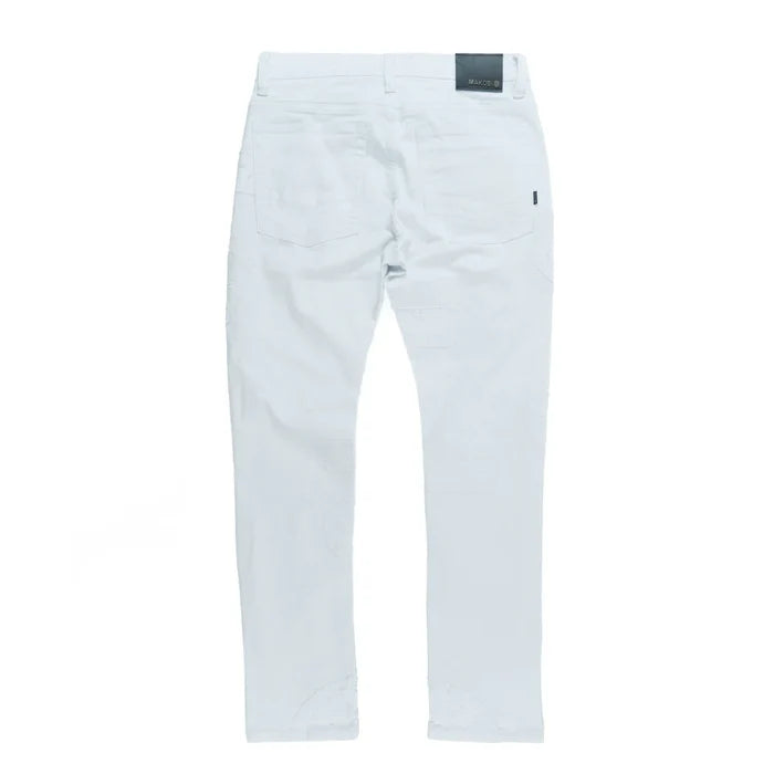 Makobi Mancini white denim jeans, men's casual denim pants with a classic fit and stylish design.
