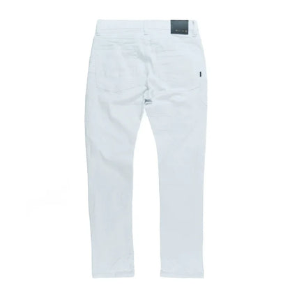 Makobi Mancini white denim jeans, men's casual denim pants with a classic fit and stylish design.