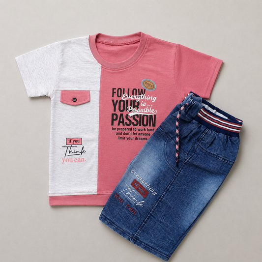 Motivational Boys Denim Shorts Summer Set