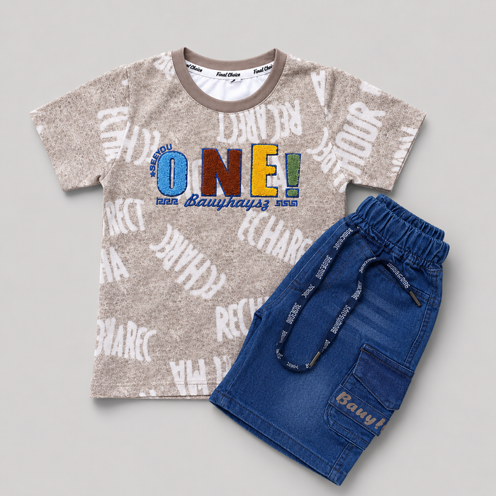 One Embroidered Denim Casual Kids Set
