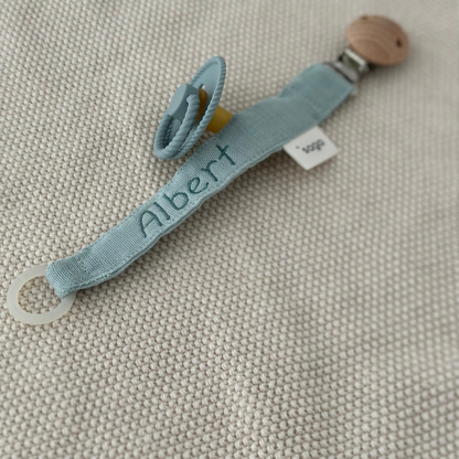 Pacifier Clip - Dusty Green - With Name