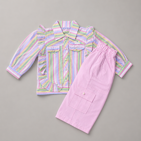 Pastel Rainbow Stripe Girls Co-Ord Set