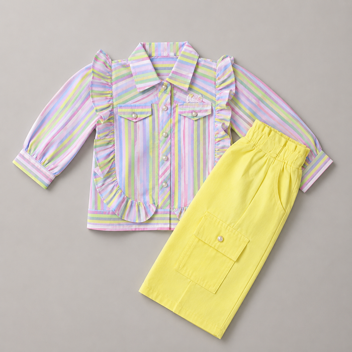 Pastel Rainbow Stripe Girls Co-Ord Set