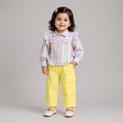 Pastel Rainbow Stripe Girls Co-Ord Set