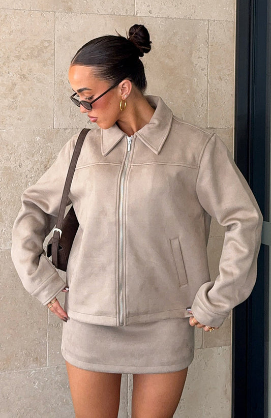 Like The Old Days Faux Suede Jacket Sand