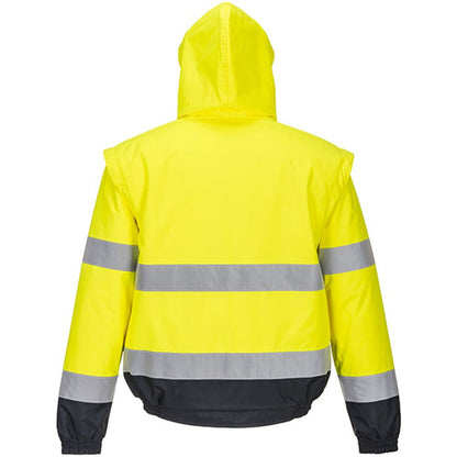 Portwest C468 Yellow/Navy Padded Waterproof 2-in-1 Hi Vis Bomber Jacket