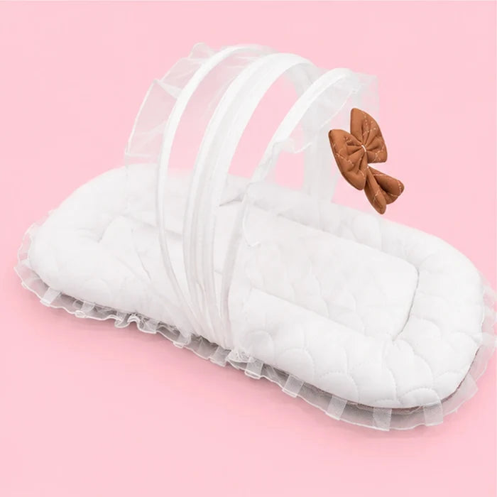 Premium Newborn Baby Net Bed with Mosquito Net – White & Brown