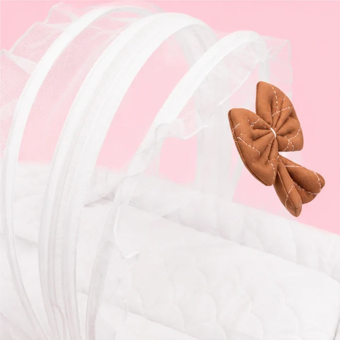Premium Newborn Baby Net Bed with Mosquito Net – White & Brown