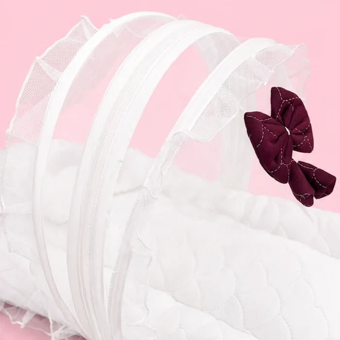 Premium Newborn Baby Net Bed with Mosquito Net – white & maroon