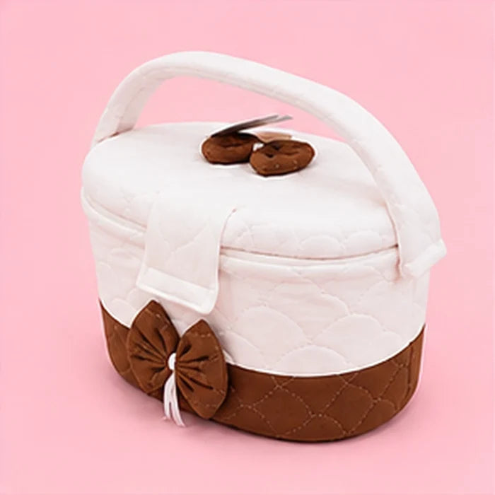 Premium Quilted Baby Care & Essentials Basket with Handle – Brown & White