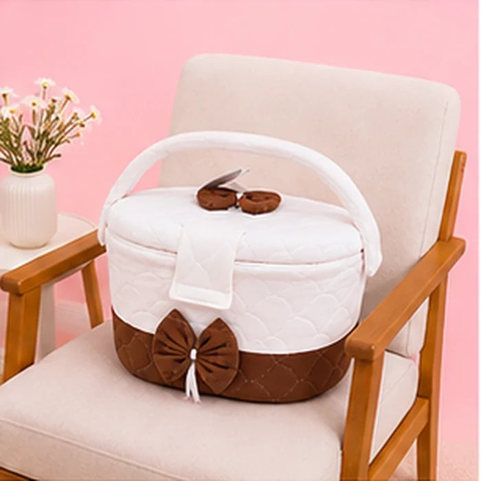 Premium Quilted Baby Care & Essentials Basket with Handle – Brown & White