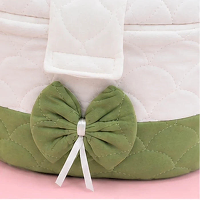 Premium Quilted Baby Care & Essentials Basket with Handle – Green & White
