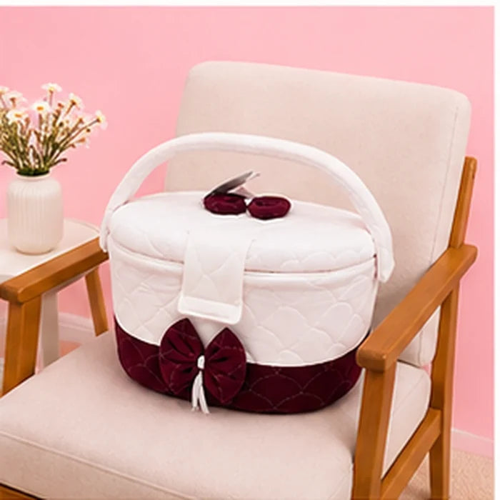 Premium Quilted Baby Care & Essentials Basket with Handle – maroon & White