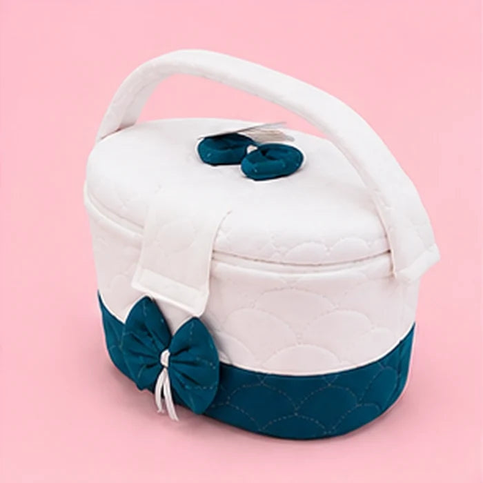 Premium Quilted Baby Care & Essentials Basket with Handle – Teal & White