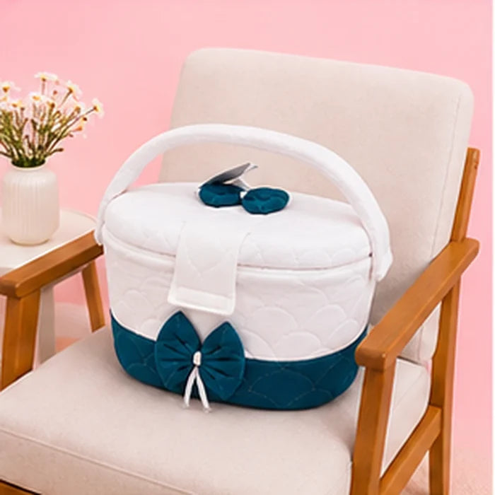 Premium Quilted Baby Care & Essentials Basket with Handle – Teal & White