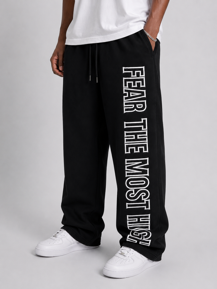 Protector and Maintainer 'FTMH' Flared Nylon Track Pants in Black/White