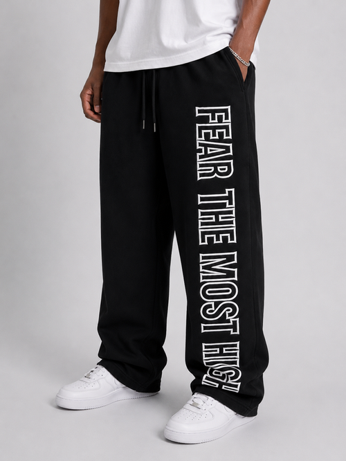 Protector and Maintainer 'FTMH' Flared Nylon Track Pants in Black/White
