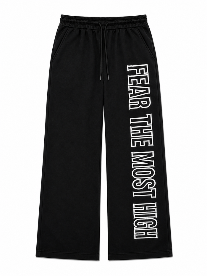 Protector and Maintainer 'FTMH' Flared Nylon Track Pants in Black/White
