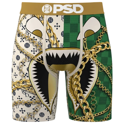 PSD Warface Prestige boxers, navy blue men's underwear with graphic print, made by PSD Underwear, shown in a close-up image.