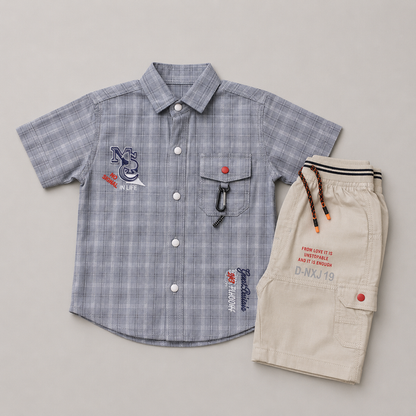 Smart Plaid Boys Summer Cargo Set