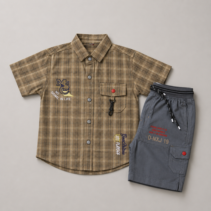Smart Plaid Boys Summer Cargo Set