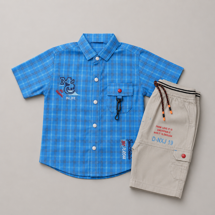 Smart Plaid Boys Summer Cargo Set