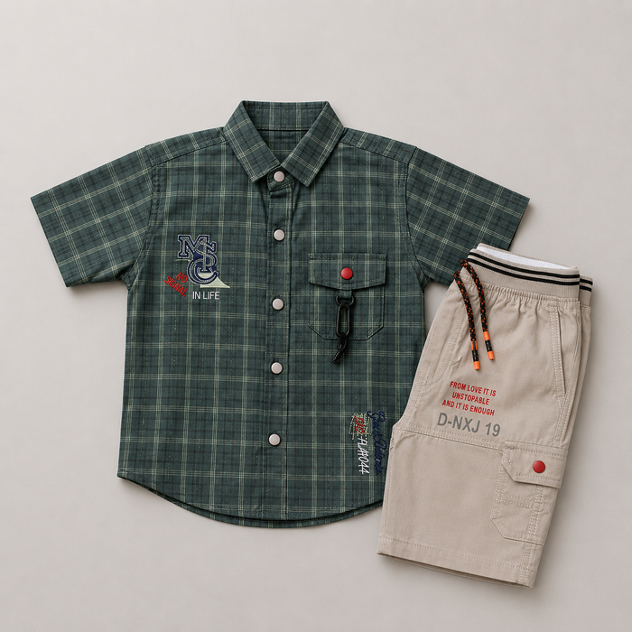 Smart Plaid Boys Summer Cargo Set