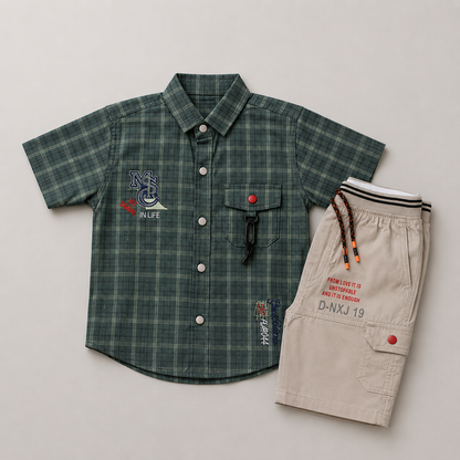 Smart Plaid Boys Summer Cargo Set