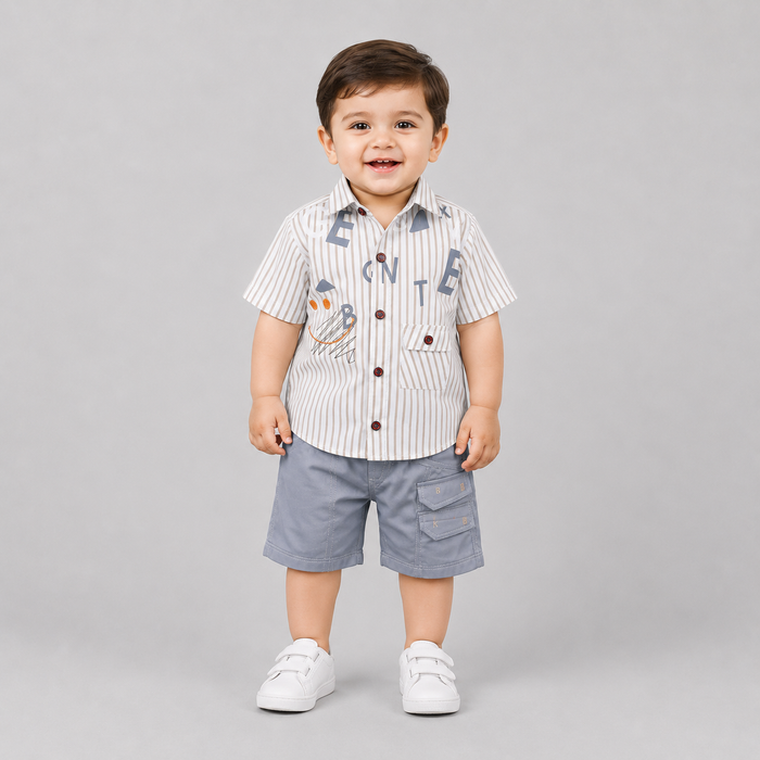 Smart Striped Boys Shirt & Shorts Co-Ord Set