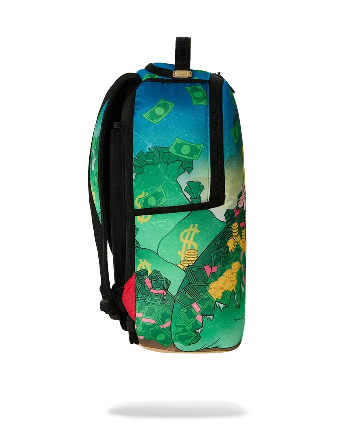 Sprayground Richie Rich Shark Stacks backpack with colorful shark design and adjustable straps, stylish accessory for everyday use.