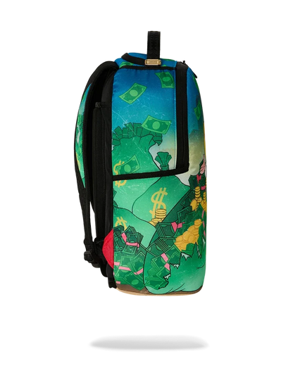 Sprayground Richie Rich Shark Stacks backpack with colorful shark design and adjustable straps, stylish accessory for everyday use.