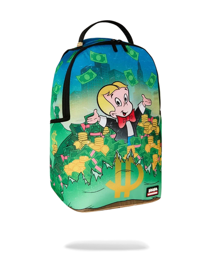 Sprayground Richie Rich Shark Stacks backpack featuring colorful shark stack design and durable accessories.