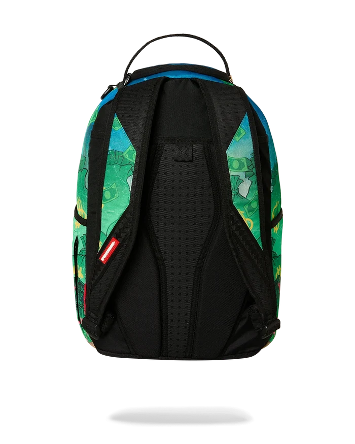 Sprayground Richie Rich Shark Stacks backpack featuring colorful shark character design and adjustable straps.