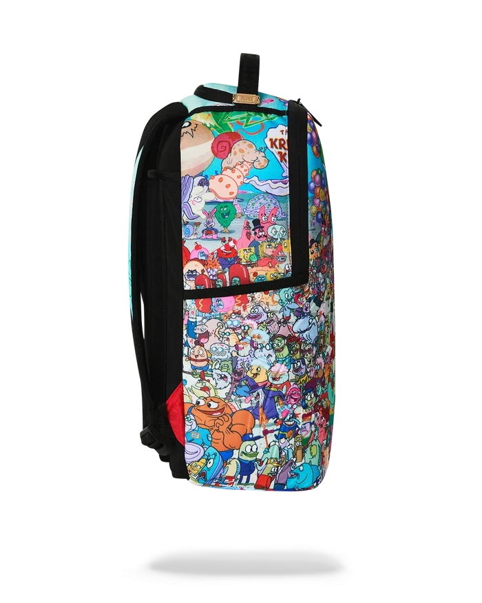 Colorful Sprayground SpongeBob Big Ocean Party backpack featuring vibrant ocean-themed design and bold branding details.
