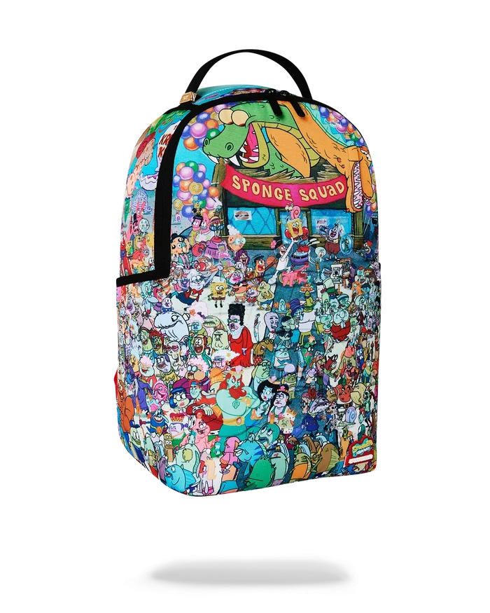 Sprayground SpongeBob Big Ocean Party backpack with colorful ocean-themed design and adjustable straps.